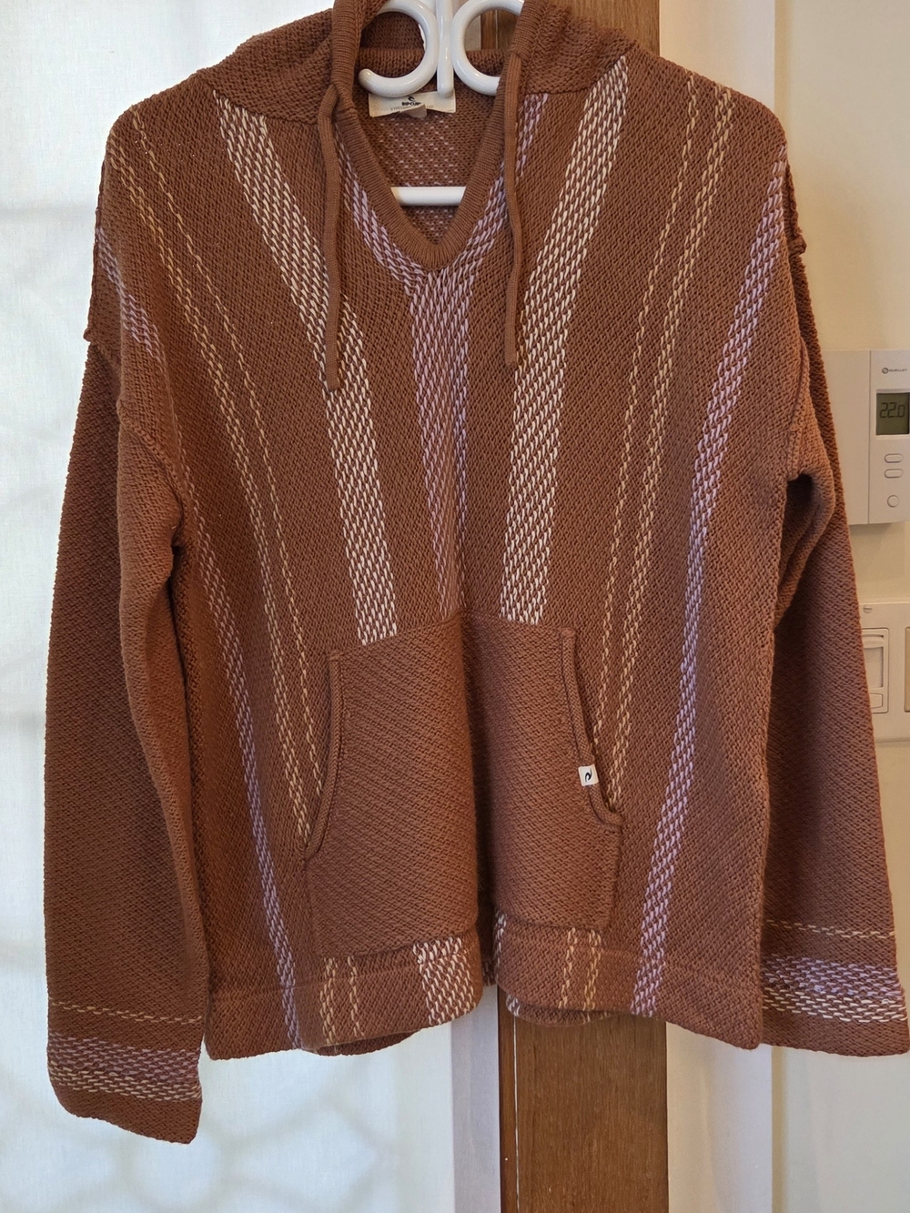 Rip Curl Women"s Rust Brown and Cream Knit Hooded Sweater, US Size M